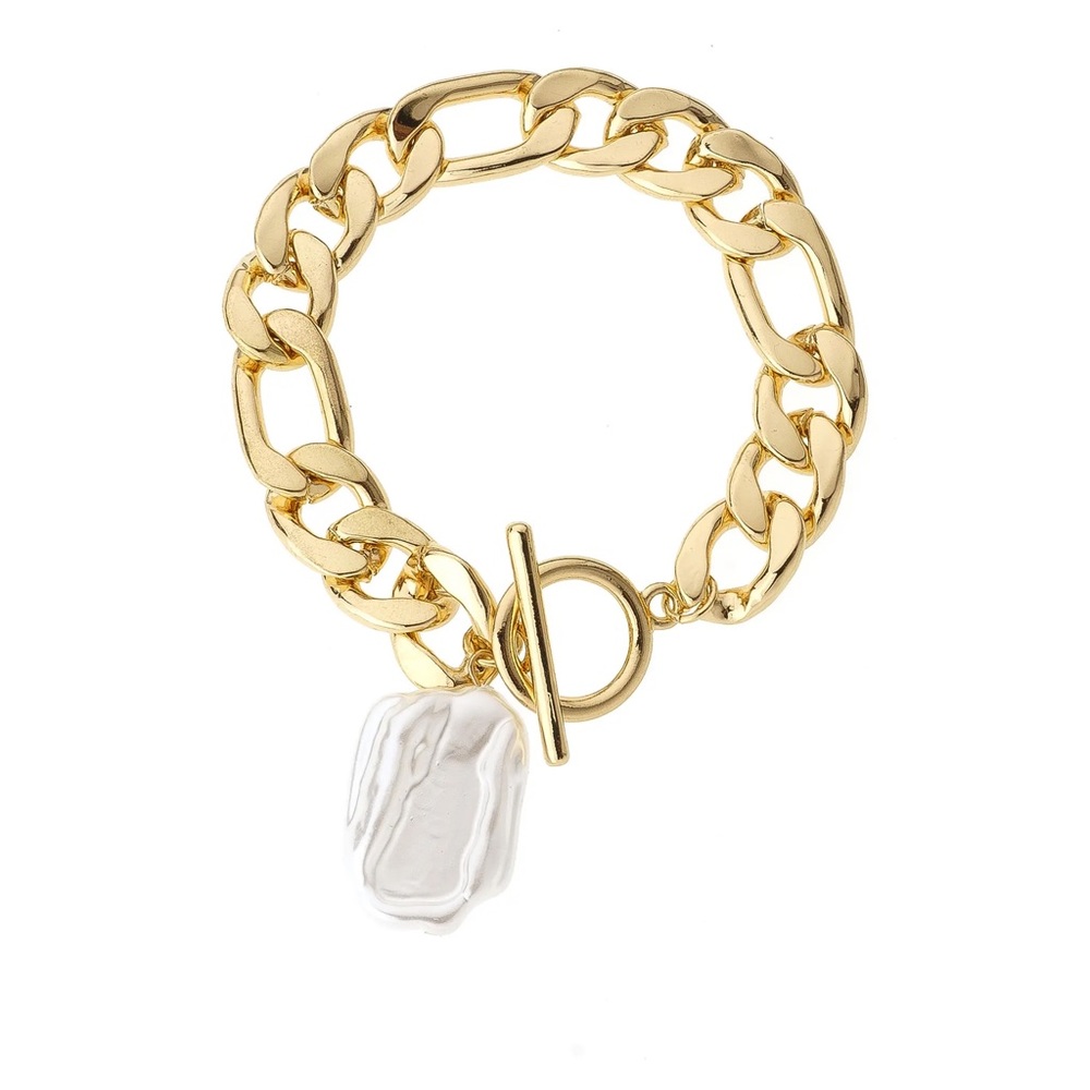ettika Gold Chain Bracelet with White Pendant